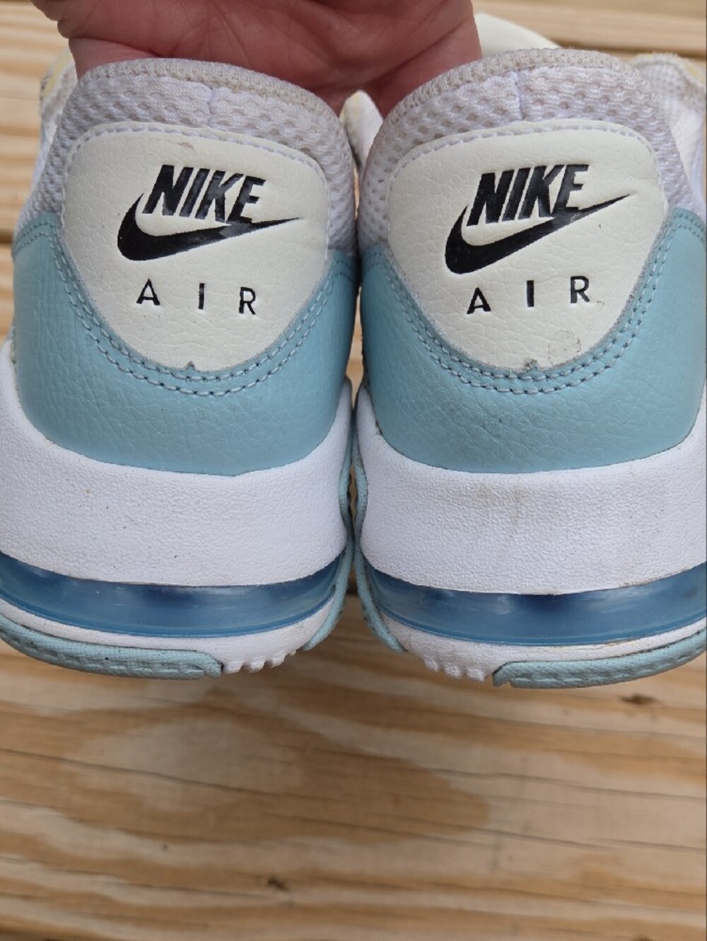 Nike White and Light Blue Air Max Sneakers with Black Swoosh - Picture 8 of 9